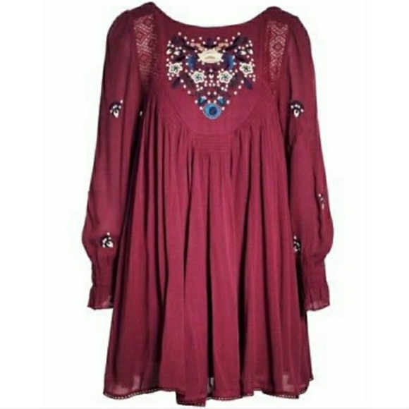 NWT Free People Moya Embroidered Mini Dress Frare Cuffed Sleeves. - Picture 2 of 8